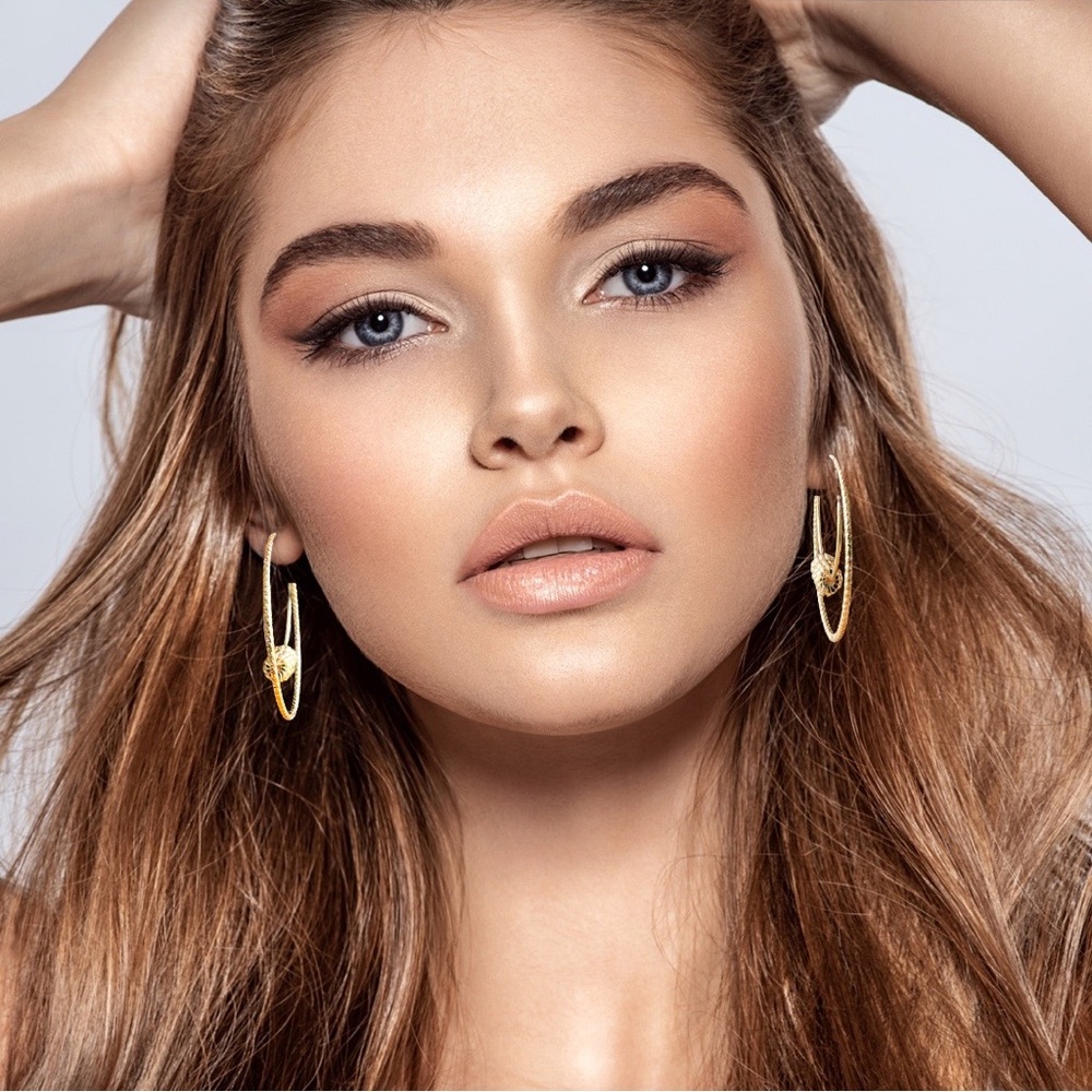 BOGO Gold Double Layer Hoop Earrings 3 Gold Plated Beads Gold Heart Studs SET